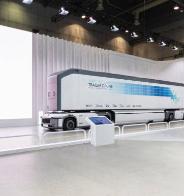 Hyundai Motor's hydrogen fuel cell system brand HTWO's Hydrogen trailer drone