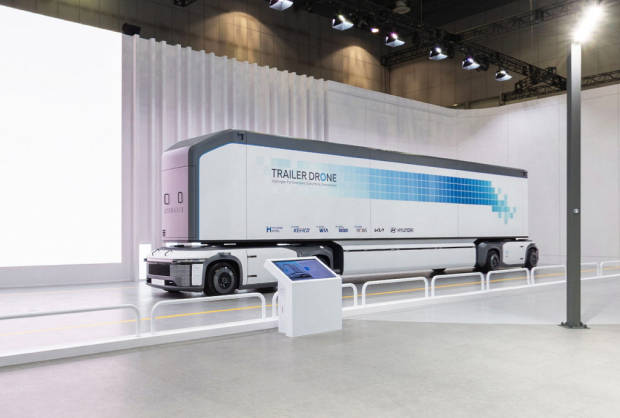 Hyundai Motor's hydrogen fuel cell system brand HTWO's Hydrogen trailer drone