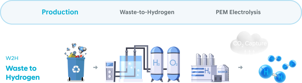 W2H - Waste to Hydrogen, P2H - Plastic to Hydrogen